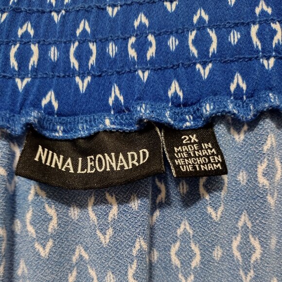 Nina Leonard Wide-Leg Pull-On Pants. (Size 2X) Blue and White - Picture 3 of 5